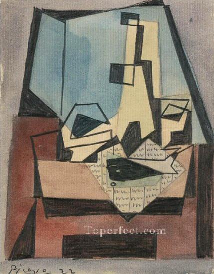 新聞に描かれたガラス瓶の魚 1922 年キュビスト パブロ・ピカソ油絵